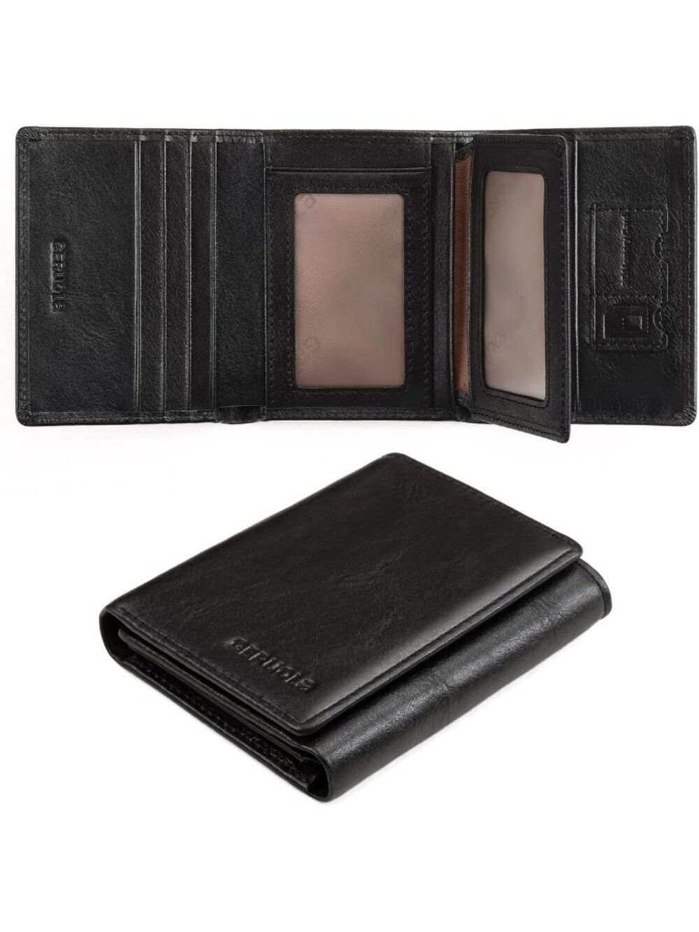 Genuine Leather Trifold Wallet for Men, RFID Blocking, Large Capacity, ID & Card